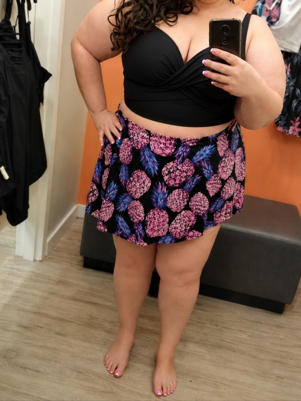 Torrid 3X Black High Rise Side Tie Swim Skirt w/ Brief 22/24 Pineapple Print